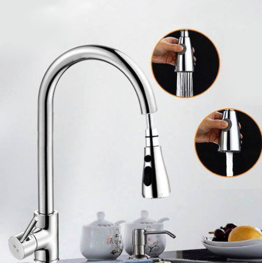 Kitchen Pull-out Faucet Hot And Cold Home 304 Stainless Steel Retractable Rotating Faucet, Style:Copper Plating + Water Stop - Faucets & Accessories by buy2fix | Online Shopping UK | buy2fix