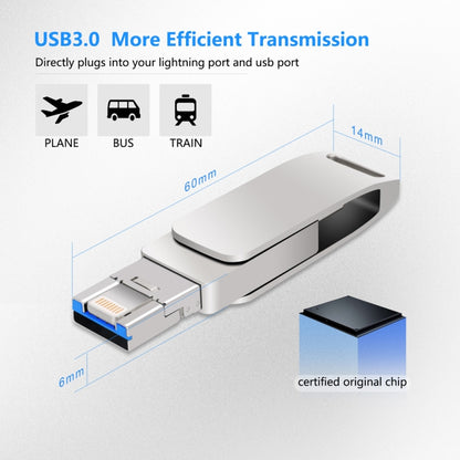 64GB USB 3.0 + 8 Pin + USB-C / Type-C 3 in 1 Phone Computer Metal Rotatable U-Disk(Silver Gray) - U Disk & Card Reader by buy2fix | Online Shopping UK | buy2fix