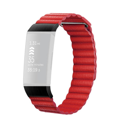 18mm Magnetic Leather Watch Band For Fitbit Charge 4 / 3, Size： S (Gemstone Red) - Watch Bands by buy2fix | Online Shopping UK | buy2fix