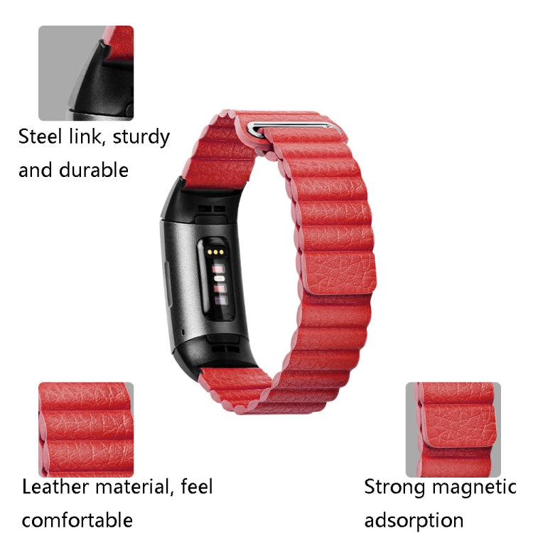 18mm Magnetic Leather Watch Band For Fitbit Charge 4 / 3, Size： S (Gemstone Red) - Watch Bands by buy2fix | Online Shopping UK | buy2fix