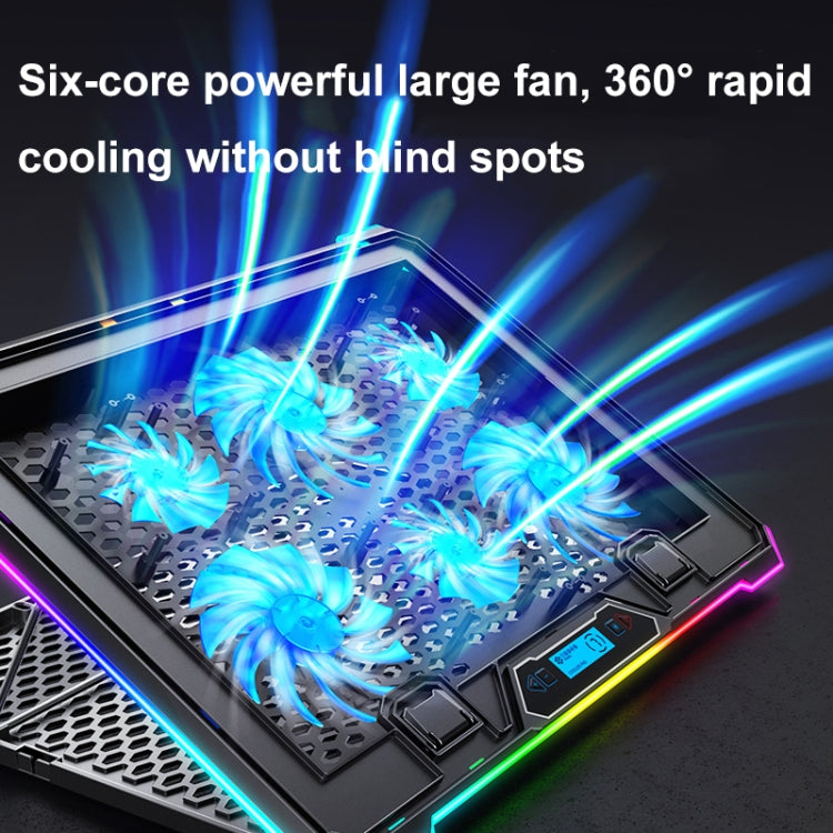 ICE COOREL K15 6-Fans Adjustable LCD Screen Laptop Stand Radiator With RGB Atmosphere Light(Black) - Cooling Pads by ICE COOREL | Online Shopping UK | buy2fix