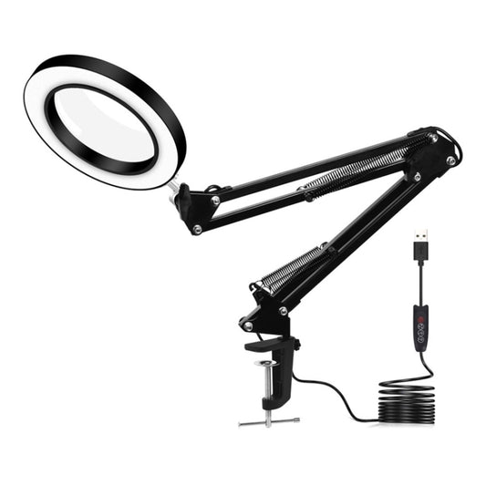 5X Magnifying Glass LED Folding Long Arm Clip Light Eye-protection USB Reading Lamp, Size: Medium(Black) - Desk Lamps by buy2fix | Online Shopping UK | buy2fix