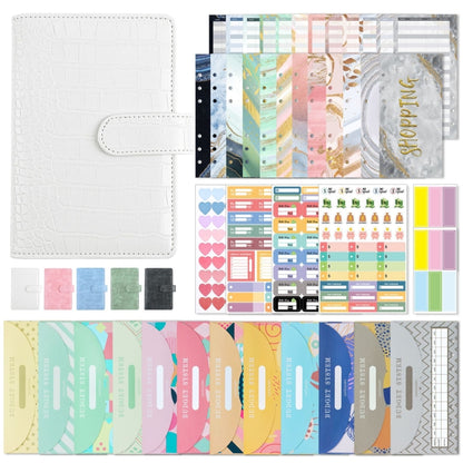 A6 Crocodile Pattern PU Leather Loose-Leaf Binder Budget Notebook Cash Envelope Organizer(Warm White) - Notebooks by buy2fix | Online Shopping UK | buy2fix