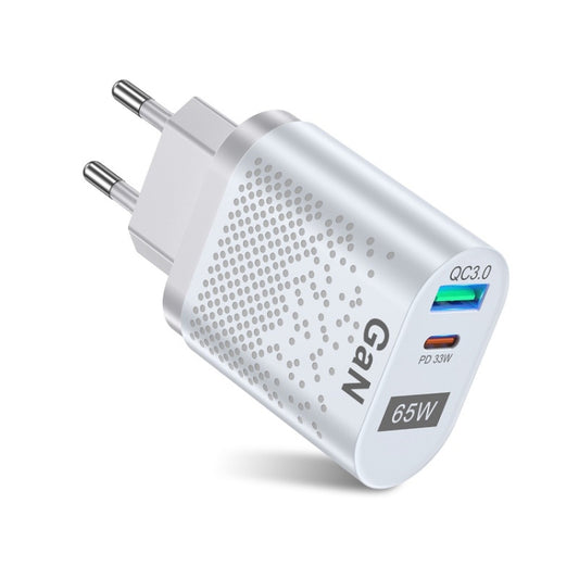 BK375-GaN EU Plug USB+Type-C 65W GaN Mobile Phone Charger PD Fast Charge Computer Adapter, Color: White - USB Charger by buy2fix | Online Shopping UK | buy2fix