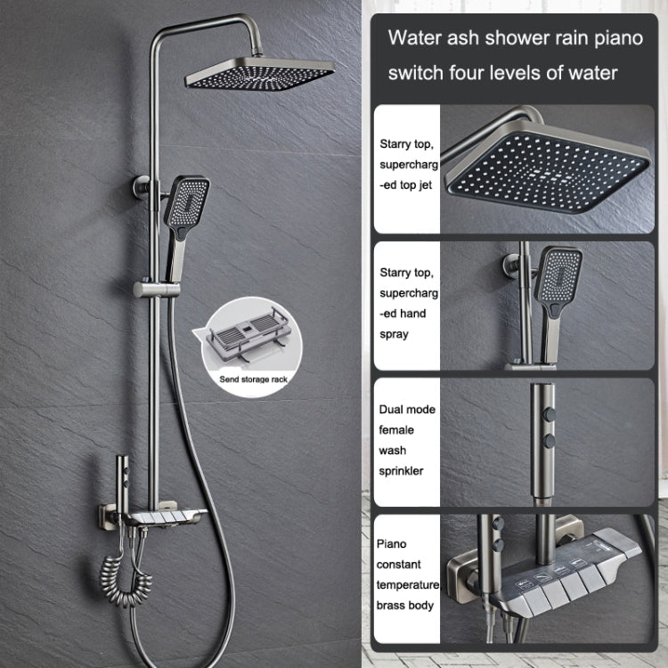 Piano Style Shower Set Full Copper Faucet Square Nozzle Shower Set, Color: Water Plating Gray - Shower Head by buy2fix | Online Shopping UK | buy2fix