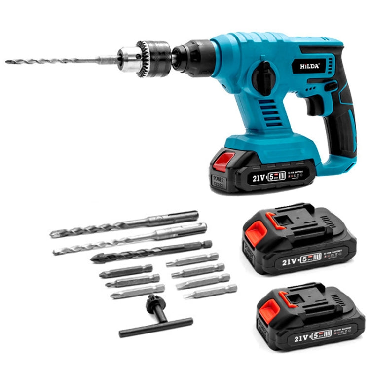 HILDA 12pcs /Set Li-Ion Power Hammer Electrical Impact Drill, Model: 2 Battery+1 Charger EU Plug - Drill & Drill Bits by HILDA | Online Shopping UK | buy2fix