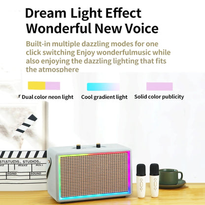 Leather Colorful Light Effect Karaoke Audio Retro Outdoor Bluetooth Speaker, Style: Single Speaker(Gray) - Desktop Speaker by buy2fix | Online Shopping UK | buy2fix