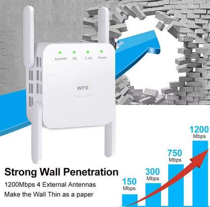 1200Mbps 2.4G / 5G WiFi Extender Booster Repeater Supports Ethernet Port White UK Plug - Broadband Amplifiers by buy2fix | Online Shopping UK | buy2fix