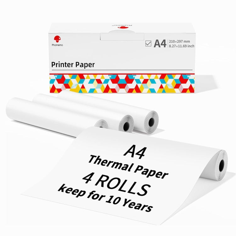 Phomemo 4rolls /Box A4 Writing Quick-Drying Thermal Paper 10-Year Long-Lasting For M832 / M833 / M834 / M835 Printer - Printer Accessories by buy2fix | Online Shopping UK | buy2fix