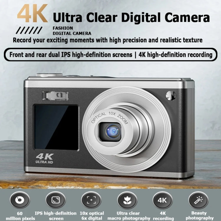 4K HD Optical Zoom Digital Camera 60MP Dual Screen Selfie Camera, No Memory(Black) - Video Cameras by buy2fix | Online Shopping UK | buy2fix