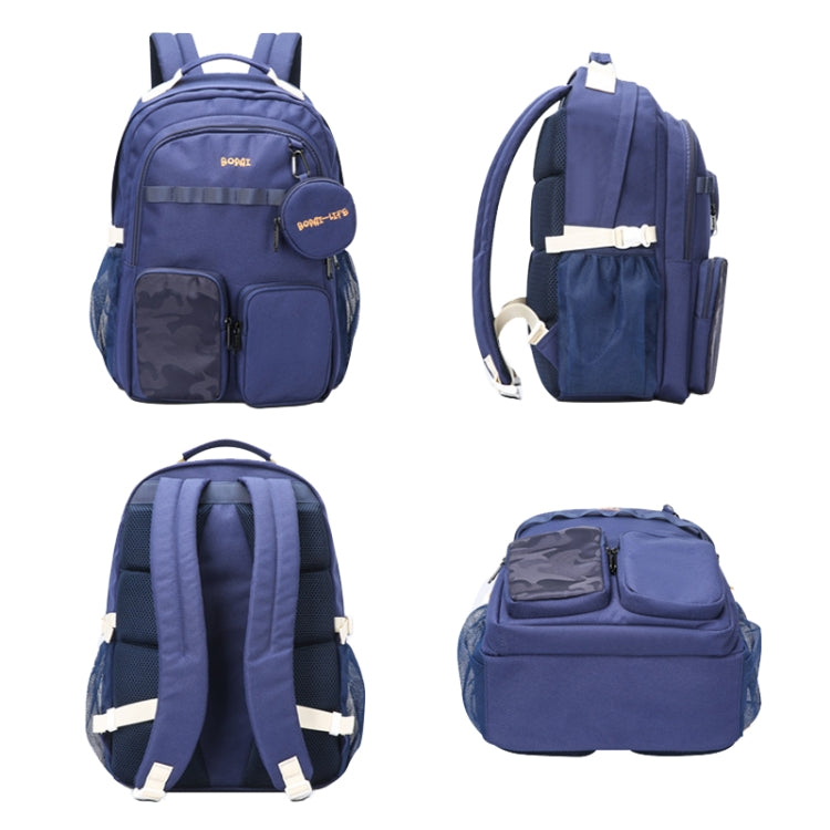 Bopai 68-01729 Large Capacity Canvas Lightweight and Breathable Student Schoolbag(Deep Blue 2) - Double-shoulder Bags by Bopai | Online Shopping UK | buy2fix