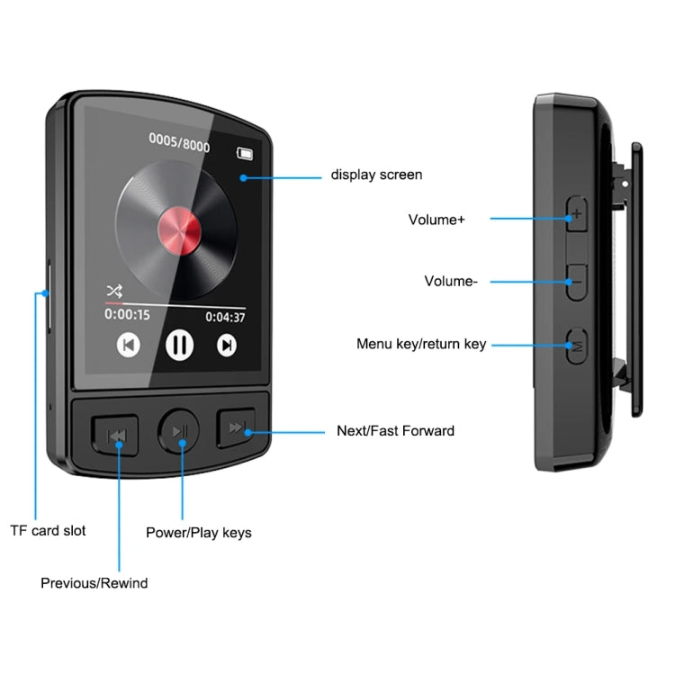 64GB 1.8-Inch Color Screen Recording MP3/MP4 Sports Bluetooth Walkman With Back Clip - MP3 Player by buy2fix | Online Shopping UK | buy2fix