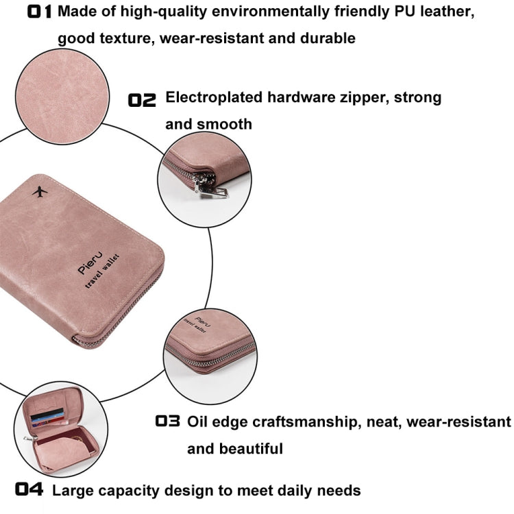 RFID Anti-theft Large Capacity Zipper Passport Bag Multifunctional Travel Document Storage Bag(Brown) - Antimagnetic RFID Package by Pieru | Online Shopping UK | buy2fix