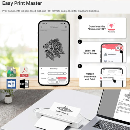 Phomemo P831 Bluetooth Portable Thermal Transfer Printer Support A4 / Letter / A5 / B5 Plain Paper Printing(Black) - Printer by Phomemo | Online Shopping UK | buy2fix