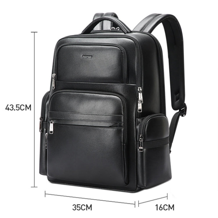 Bopai 61-98611 Large-capacity Waterproof First-layer Cowhide Laptop Backpack With USB+Type-C Port(Black) - Backpack by Bopai | Online Shopping UK | buy2fix