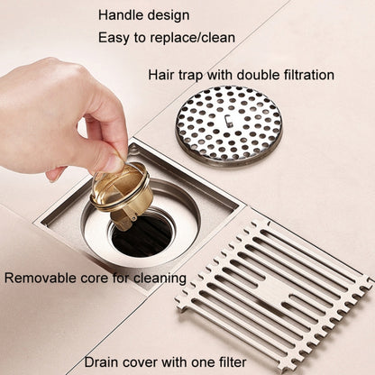 All Copper Brushed Anti-Odor Floor Drain Gravity Copper Core Bathroom Floor Drain, Specification: 9x14cm Long Medium Drain - Drain Strainers by buy2fix | Online Shopping UK | buy2fix