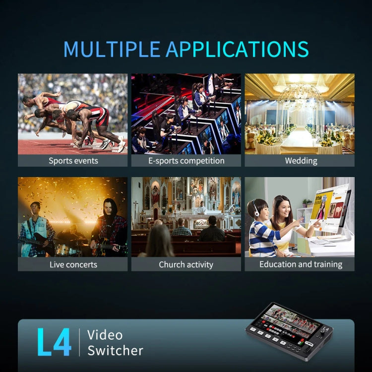FEELWORLD L4 Multi-Camera Video Mixer Switcher 10.1" Touch Screen USB 3.0 Fast Streaming(EU Plug) - On-camera Monitors by FEELWORLD | Online Shopping UK | buy2fix