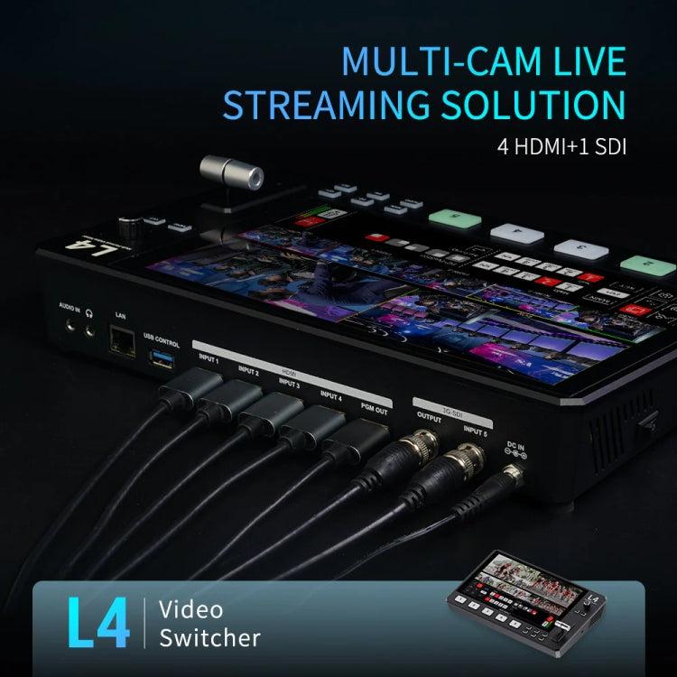 FEELWORLD L4 Multi-Camera Video Mixer Switcher 10.1" Touch Screen USB 3.0 Fast Streaming(UK Plug) - On-camera Monitors by FEELWORLD | Online Shopping UK | buy2fix