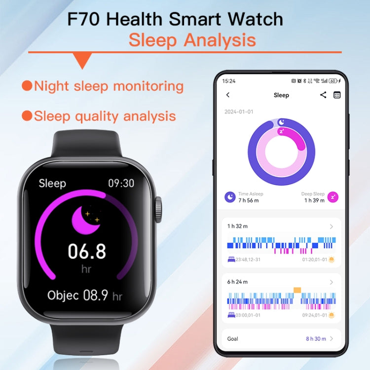 F70  2.1 Inch Screen Smart Watch With Blood Sugar/Blood Oxygen Monitoring /SOS Alarm/100+ Sports Modes, Color: Black Silicone - Smart Watches by buy2fix | Online Shopping UK | buy2fix