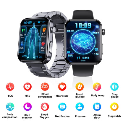 F300  2.1-Inch Screen Smart Watch Supports Bluetooth Calls/ECG/Blood Composition Analysis/50+ Sports Modes, Color: Black 3-Beads Steel - Smart Watches by buy2fix | Online Shopping UK | buy2fix