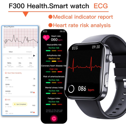 F300  2.1-Inch Screen Smart Watch Supports Bluetooth Calls/ECG/Blood Composition Analysis/50+ Sports Modes, Color: Black Pink Silicone - Smart Watches by buy2fix | Online Shopping UK | buy2fix