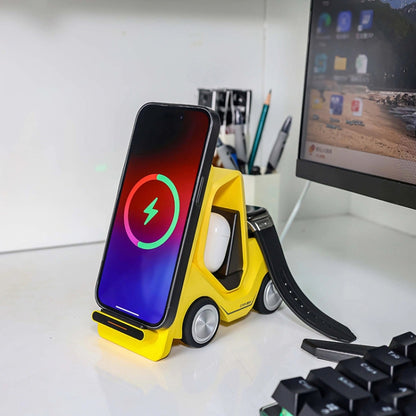 T20S 3-In-1 15W Small Forklift-Shaped Desktop Wireless Charger With LED Atmosphere Light(Yellow) - Wireless Charger by buy2fix | Online Shopping UK | buy2fix