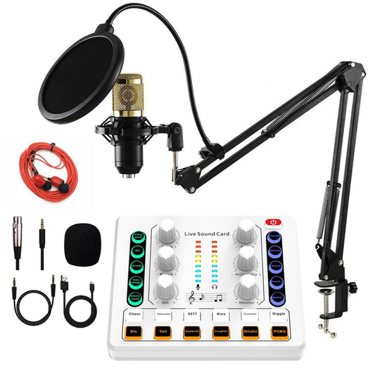 M8 Recording And Singing Live Bluetooth Sound Card Set, Color: White+Gold Cantilever Earphone - Live Sound Effects Processors by buy2fix | Online Shopping UK | buy2fix