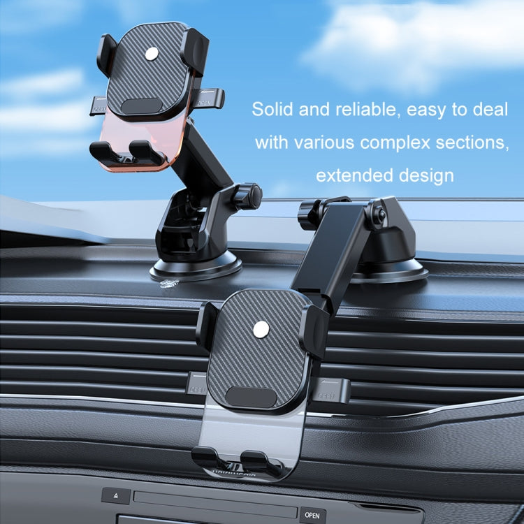 Car Suction Cup Dashboard Automatic Lock Mobile Phone Holder, Style: Brushed Waterfall Base - Car Holders by buy2fix | Online Shopping UK | buy2fix