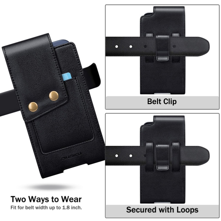 NUOKU  5.5-6.5 Inch Belt Phone Case Bag Leather Vertical Carrying Phone Pouches(Black) -  by NUOKU | Online Shopping UK | buy2fix