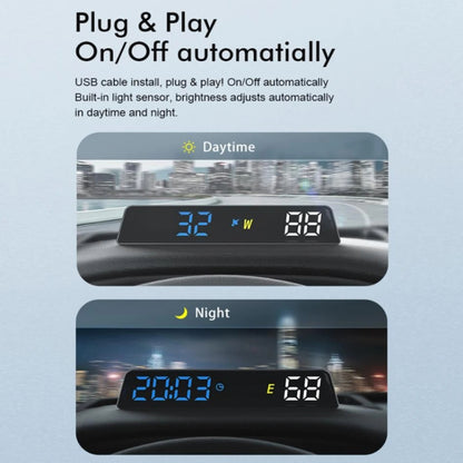 Head-up Display USB Powered High-definition Vehicle Code Altitude Meter(All White) - Head Up Display System by buy2fix | Online Shopping UK | buy2fix