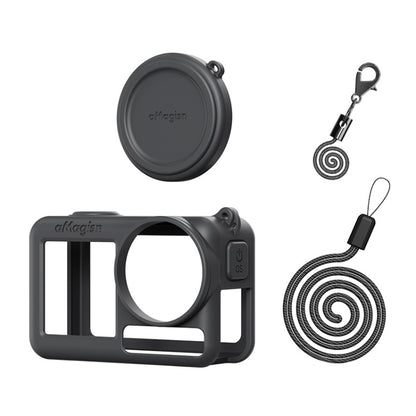 For DJI Osmo Action 5 Pro aMagisn Silicone Protective Case with Lanyard and Lens Cap(Black) - Case & Bags by aMagisn | Online Shopping UK | buy2fix