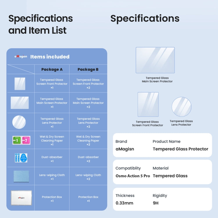 For DJI Osmo Action 5 Pro aMagisn 9H Hardness Tempered Glass Set Package B - Protective Film & Stickers by aMagisn | Online Shopping UK | buy2fix