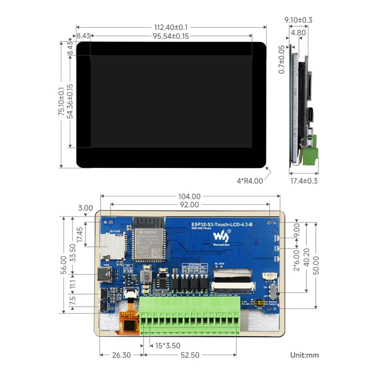 Waveshare ESP32-S3 4.3inch 800×480 Touch LCD Development Board without Case - LCD & LED Display Module by Waveshare | Online Shopping UK | buy2fix