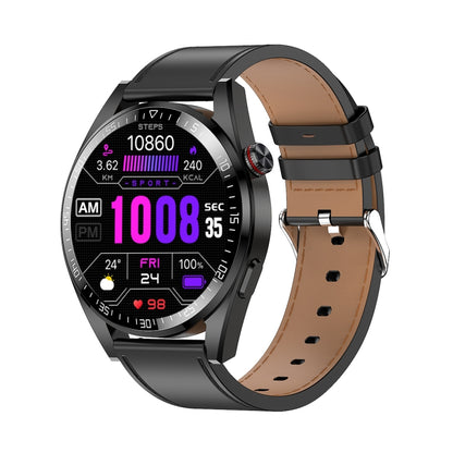 1.43 inch AMOLED Screen Smartwatch Heart Rate Blood Pressure Monitoring Bluetooth Talking Sports Watch, Color: Black Leather Strap - Smart Watches by buy2fix | Online Shopping UK | buy2fix