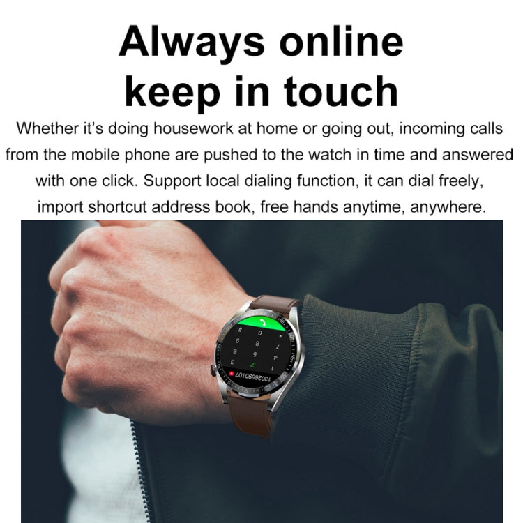 1.43 inch AMOLED Screen Smartwatch Heart Rate Blood Pressure Monitoring Bluetooth Talking Sports Watch, Color: Silver Leather Strap - Smart Watches by buy2fix | Online Shopping UK | buy2fix