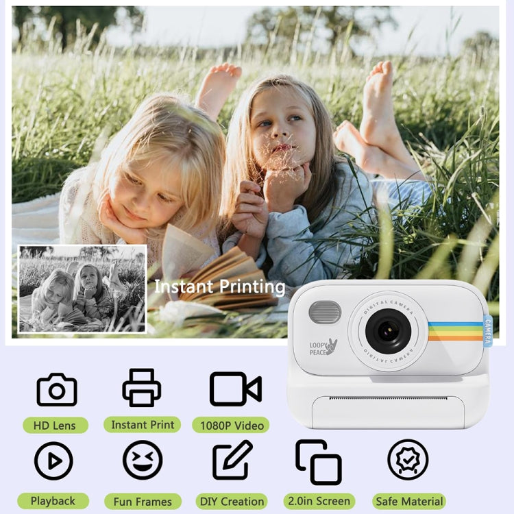 2.0-Inch LED Flash 1080P HD Recording Photo Printing Camera With 3-Rolls Paper, Color: Purple - Children Cameras by buy2fix | Online Shopping UK | buy2fix