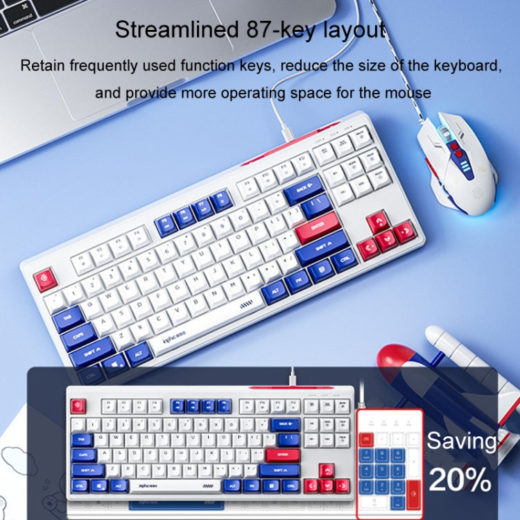 Inphic K902 Wired Keyboard 87 Keys Mute Light-up Mecha Office Home Gaming Computer Keyboard(Blue White) - Wired Keyboard by Inphic | Online Shopping UK | buy2fix