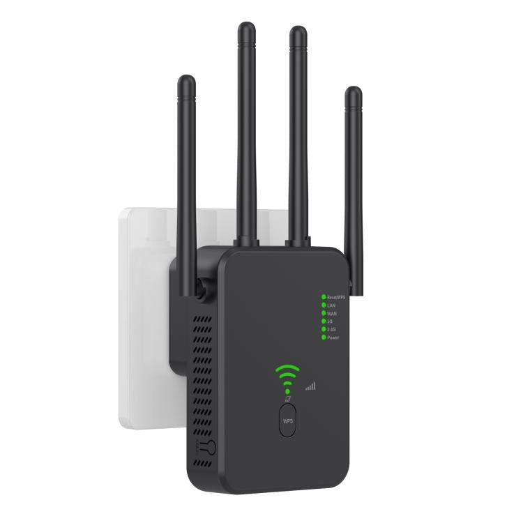 Urant U10 1200Mbps 2.4G & 5.8G Wireless Repeater WiFi Signal Amplifier With 4 Antenna US Plug Black - Broadband Amplifiers by Urant | Online Shopping UK | buy2fix