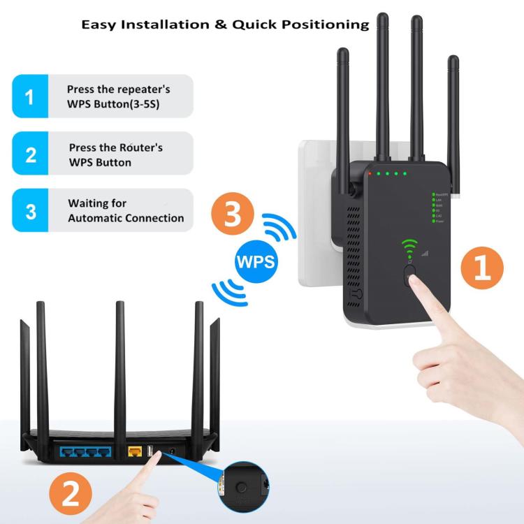 Urant U10 1200Mbps 2.4G & 5.8G Wireless Repeater WiFi Signal Amplifier With 4 Antenna UK Plug Black - Broadband Amplifiers by Urant | Online Shopping UK | buy2fix