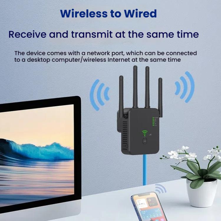 Urant U10 1200Mbps 2.4G & 5.8G Wireless Repeater WiFi Signal Amplifier With 4 Antenna EU Plug White - Broadband Amplifiers by Urant | Online Shopping UK | buy2fix