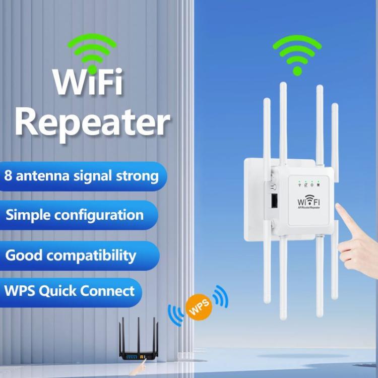 U18 300Mbps 2.4G Wireless Repeater WiFi Signal Amplifier With 8 Antennas US Plug White - Broadband Amplifiers by buy2fix | Online Shopping UK | buy2fix