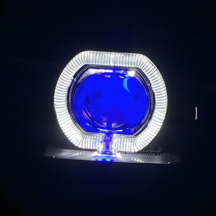 2.5 inch Motorcycle Electric Bike Car Universal Built-in LED Headlight Spot Lens Far and Near Spotlight, Style: White Aperture+Blue Devil Eye(Silver) - Headlights by buy2fix | Online Shopping UK | buy2fix