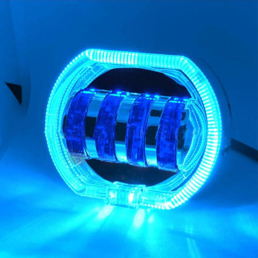 Motorcycle Electric Vehicle General Modification LED Headlight 4 Beads Double Lens Lamps, Style: Ice Blue Aperture+Blue Devil Eye - Headlights by buy2fix | Online Shopping UK | buy2fix