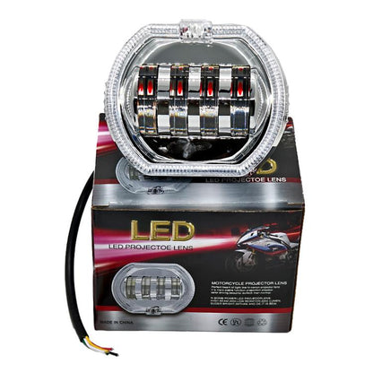 Motorcycle Electric Vehicle General Modification LED Headlight 4 Beads Double Lens Lamps, Style: White Aperture+Red Devil Eye - Headlights by buy2fix | Online Shopping UK | buy2fix