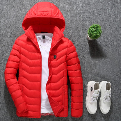 Winter Smart Electric Heating Hooded Jacket, Size:XXXL(Red) - Down Jackets by buy2fix | Online Shopping UK | buy2fix