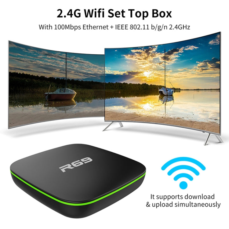 R69 1080P HD Smart TV BOX Android 4.4 Media Player wtih Remote Control, Quad Core Allwinner H3, RAM: 2GB, ROM: 16GB, 2.4G WiFi, LAN, AU Plug - Allwinner H3 by buy2fix | Online Shopping UK | buy2fix