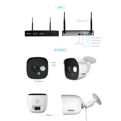 SriHome NVS002 1080P 4-Channel NVR Kit Wireless Security Camera System, Support Humanoid Detection / Motion Detection / Night Vision, AU Plug - Security by SriHome | Online Shopping UK | buy2fix