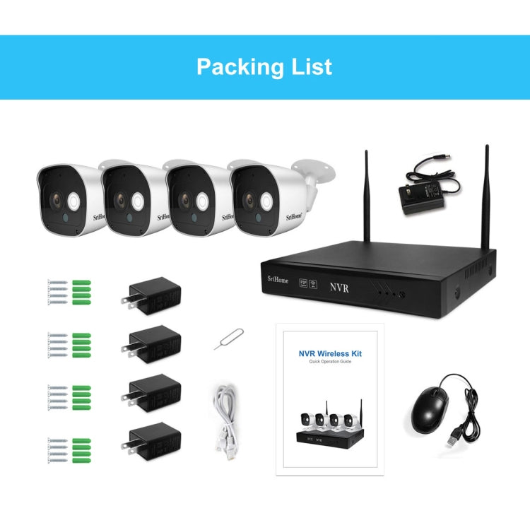 SriHome NVS002 1080P 4-Channel NVR Kit Wireless Security Camera System, Support Humanoid Detection / Motion Detection / Night Vision, UK Plug - Security by SriHome | Online Shopping UK | buy2fix