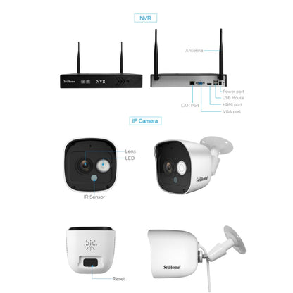 SriHome NVS002 1080P 6-Channel NVR Kit Wireless Security Camera System, Support Humanoid Detection / Motion Detection / Night Vision, EU Plug - Security by SriHome | Online Shopping UK | buy2fix