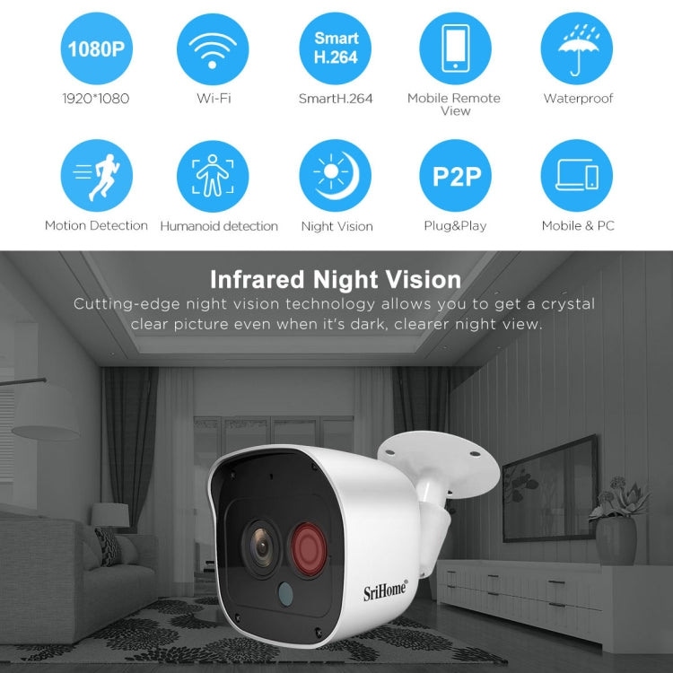 SriHome NVS001+IPC029 1080P 8-Channel NVR Kit Wireless Security Camera System, Support Humanoid Detection / Motion Detection / Night Vision, UK Plug - Video Recorder Kit by SriHome | Online Shopping UK | buy2fix